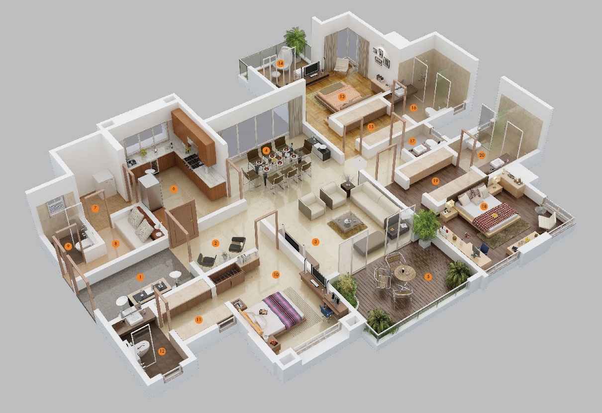 Планы квартир/домов с 3 спальнями